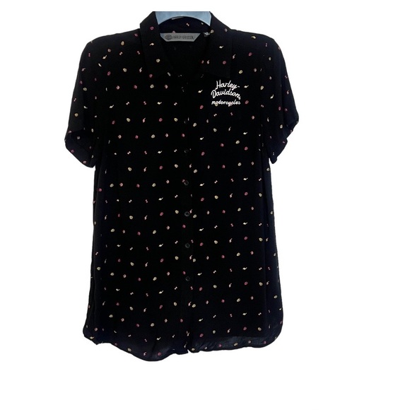 Harley Davidson Micro Skull Print Embroidered Logo Button Down Shirt size Small - Picture 2 of 12